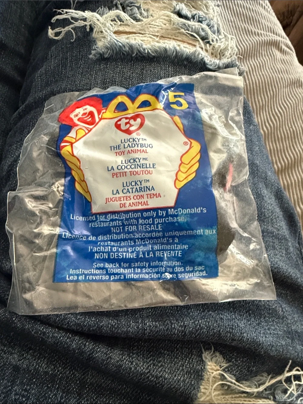 McDonald's Blue and Yellow Ty Lucky the Ladybug Party Plush Packaged